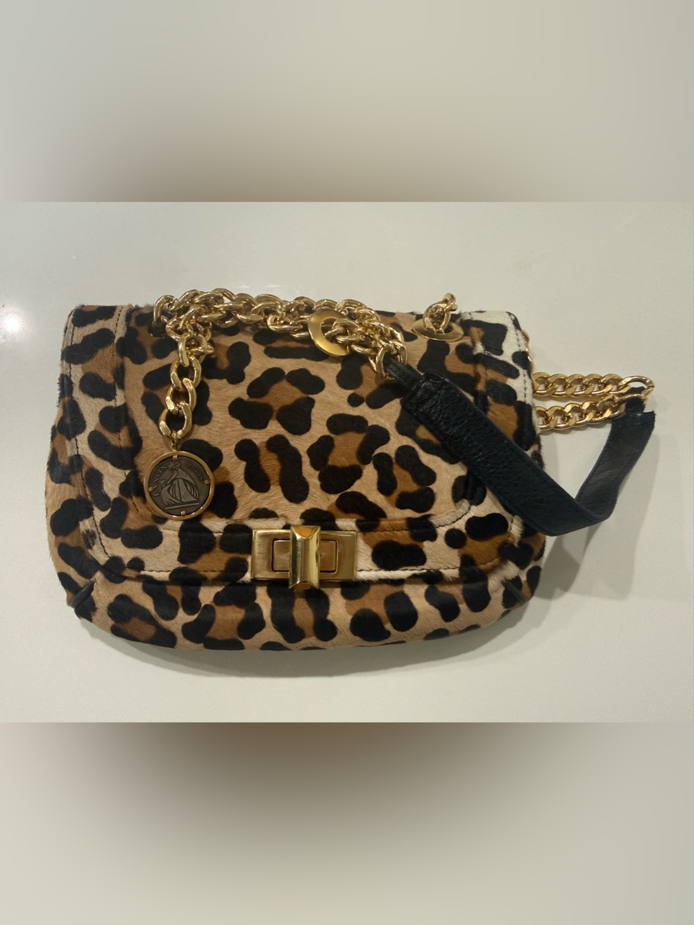 Vintage Lavin Pony Hair Leopard Shoulder Bag w. Gold Hardware